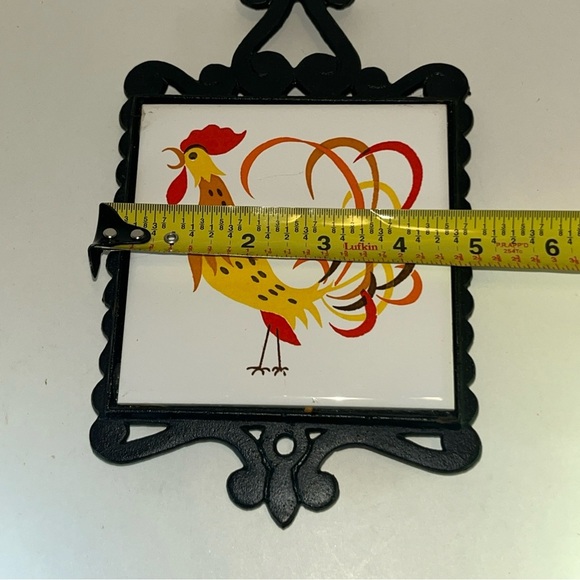 Vintage Holt Howard Rooster Ceramic Tile and Wrought Iron Trivet - Picture 8 of 8